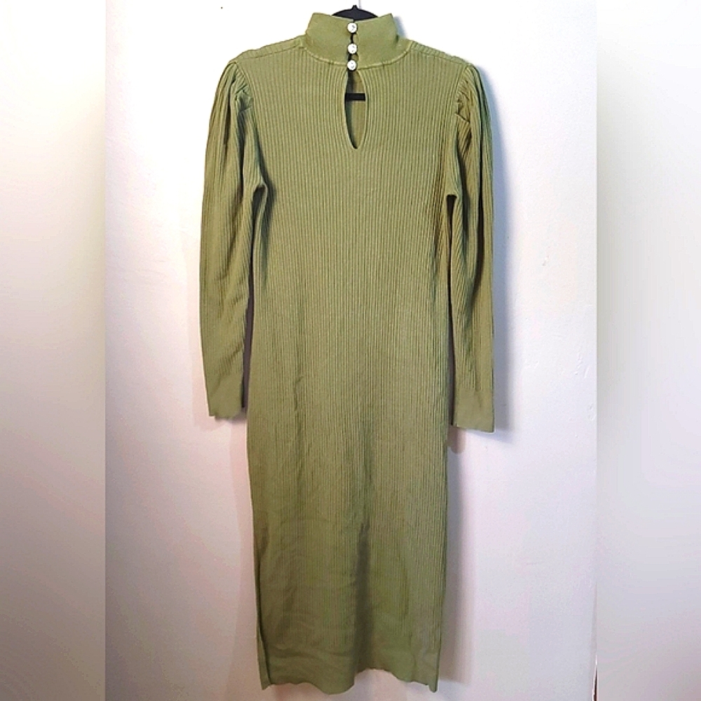 Who What Wear EUC Classic Vintage Inspired Army Green Ribbed Sweater Dress LARGE